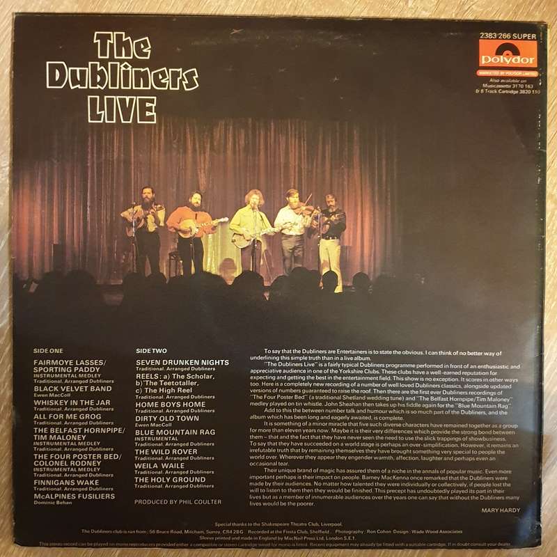 The Dubliners  Live -  Vinyl LP Record - Very-Good+ Quality (VG+)