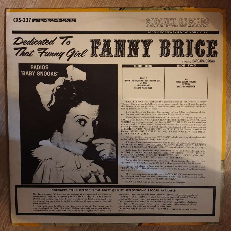 Barbara Brown  Dedicated To That Wonderful Funny Girl... Fanny Brice - Radio's "Baby Snooks...