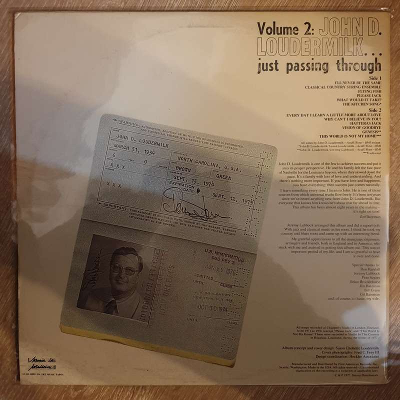 Loudermilk  Just Passing Through-  Vinyl Record - Very-Good+ Quality (VG+)