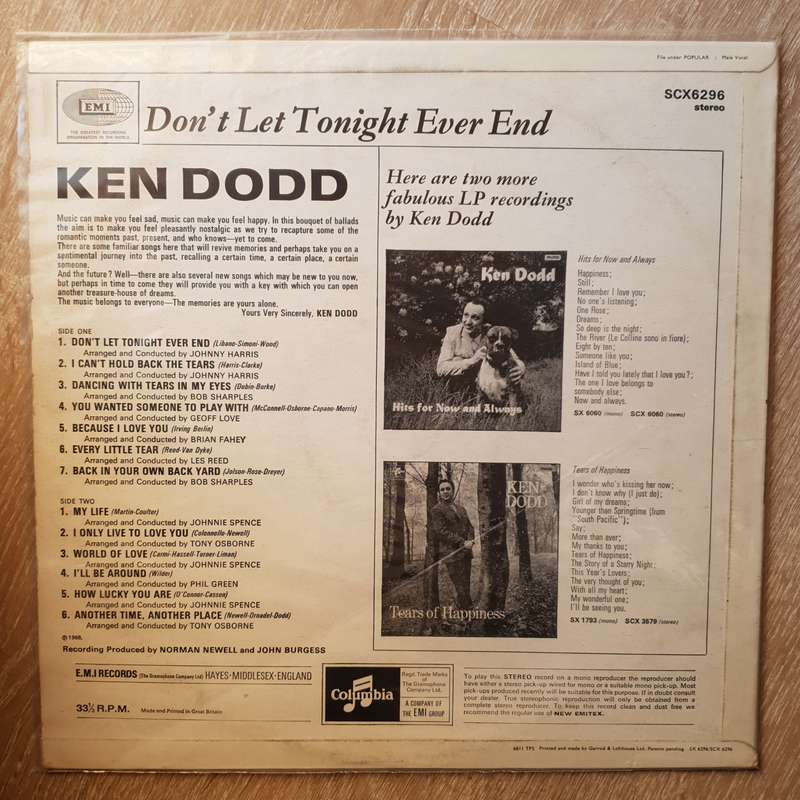 Ken Dodd  Don't Let Tonight Ever End -  Vinyl Record - Very-Good Quality (VG)