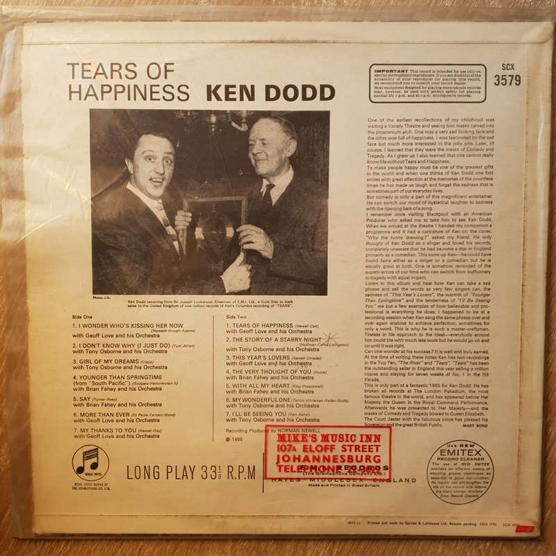 Ken Dodd  Tears Of Happiness -  Vinyl Record - Very-Good+ Quality (VG+)