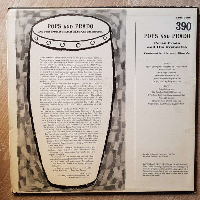 Perez Prado And His Orchestra  Pops And Prado -  Vinyl Record - Very-Good+ Quality (VG+)