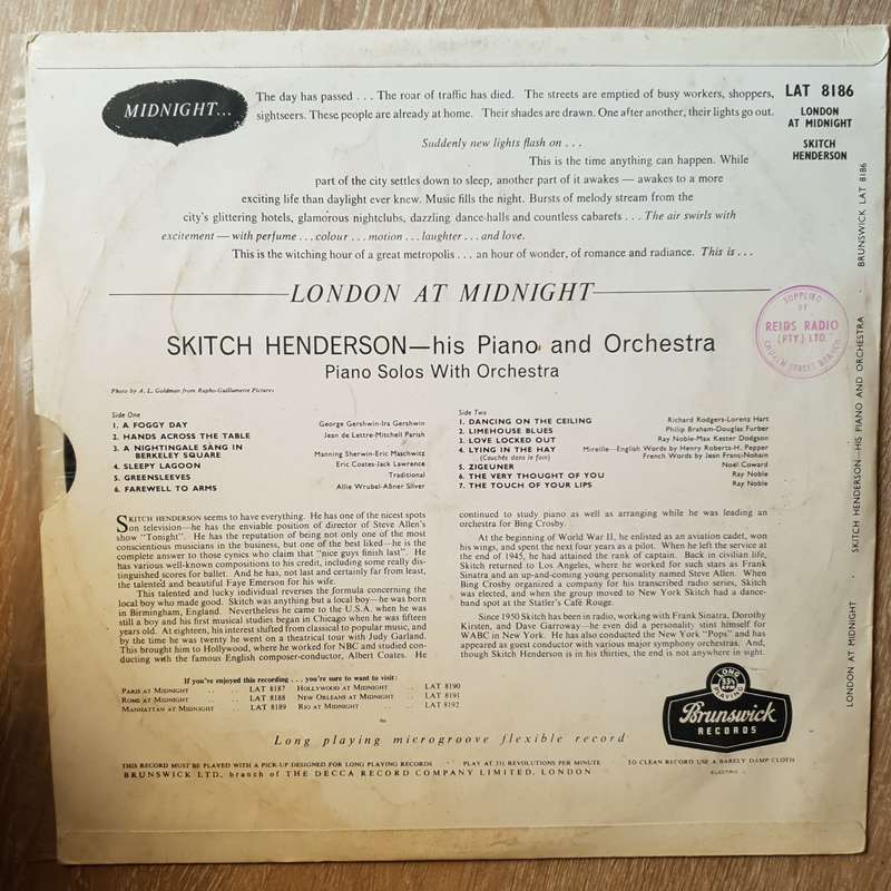Skitch Henderson, His Piano And Orchestra  London At Midhight   Vinyl LP Record - Ope...