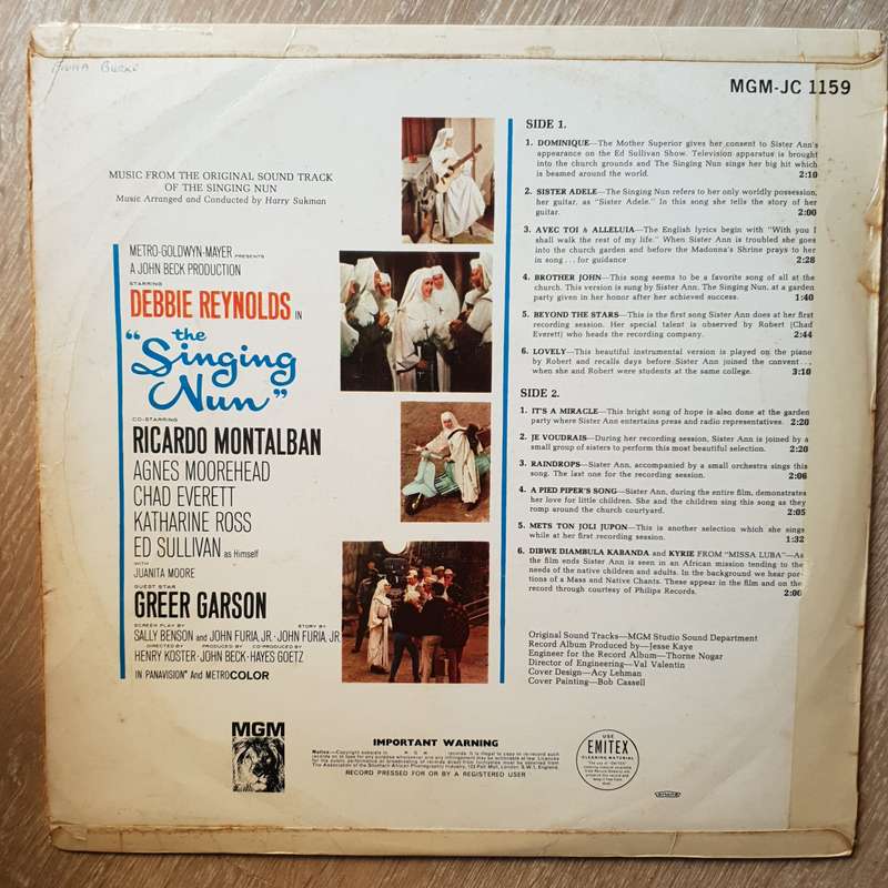 The Singing Nun - Music from the Original Soundtrack - Debbie Reynolds  Vinyl LP Record - V...