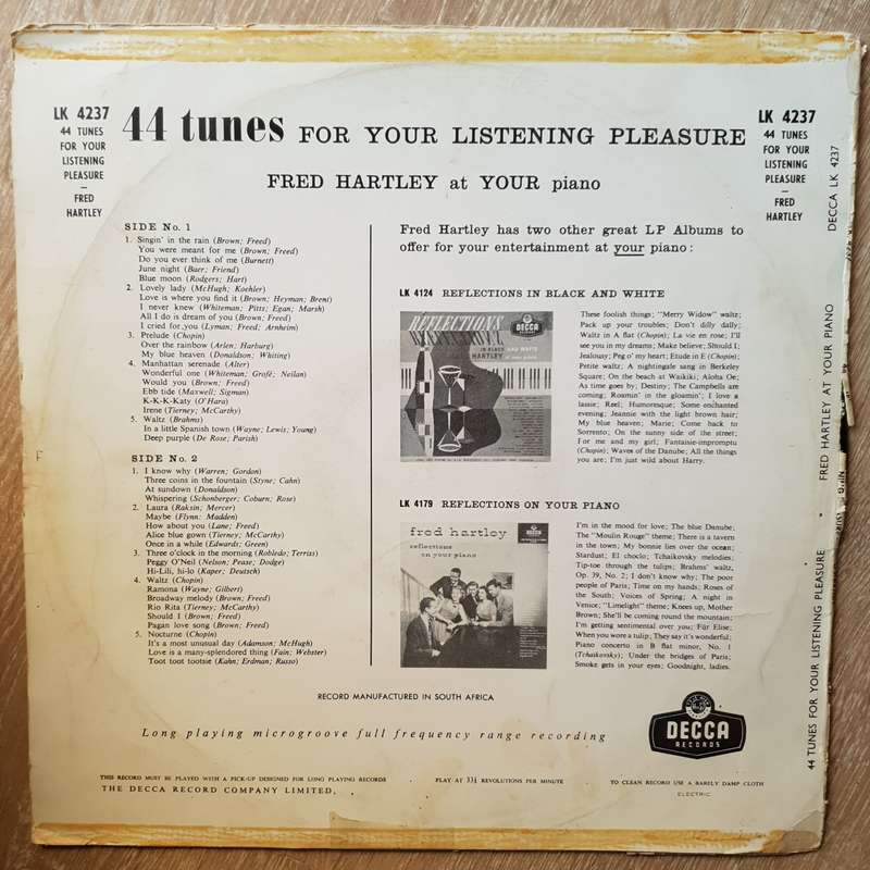 Fred Hartley - 44 Tunes For Your Listening Pleasure  - Vinyl LP Record - Opened  - Very-Good- Qua...
