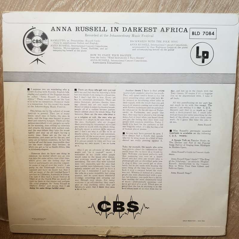 Anna Russell  In Darkest Africa -  Vinyl LP Record - Very-Good+ Quality (VG+)