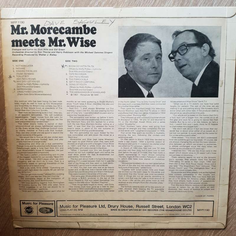Morecambe & Wise -  Vinyl LP Record - Opened  - Very-Good- Quality (VG-)