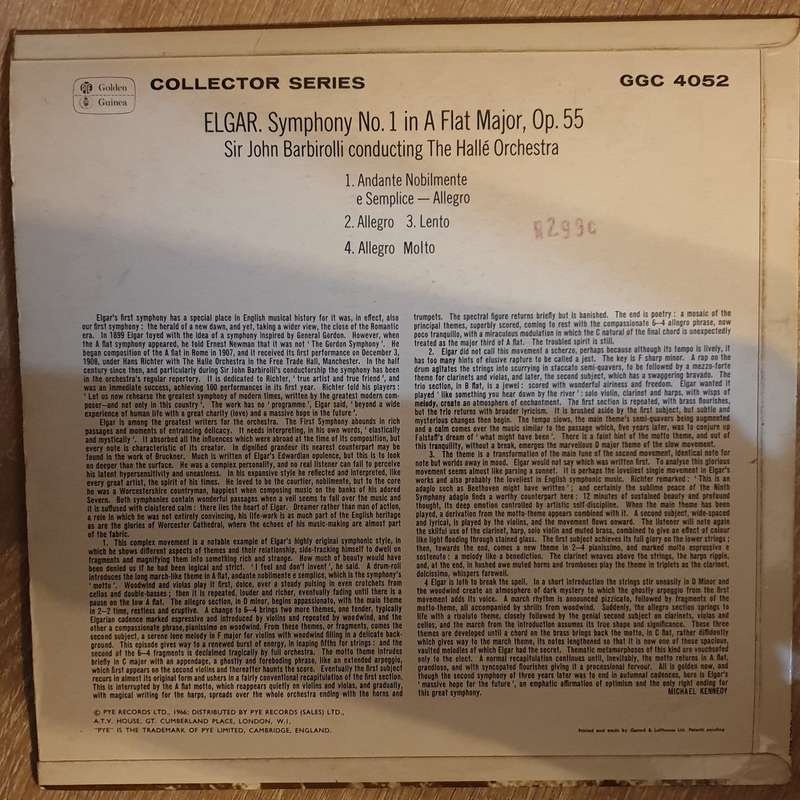 Elgar, Sir John Barbirolli Conducting The Hallé Orchestra  Symphony No. 1 In A Flat Major,...