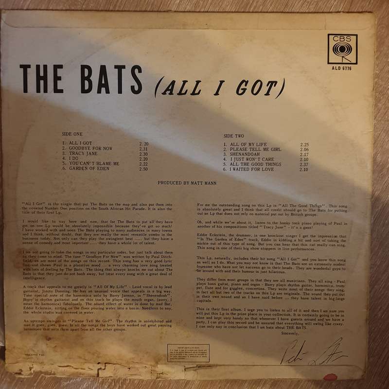 The Bats (SA - Rare)  All I Got - Vinyl LP Record - Opened  - Very-Good Quality (VG)