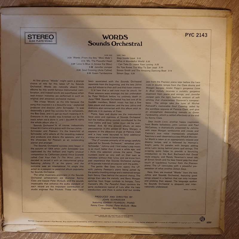 Sounds Orchestral - Words -  Vinyl LP Record - Opened  - Good Quality (G)