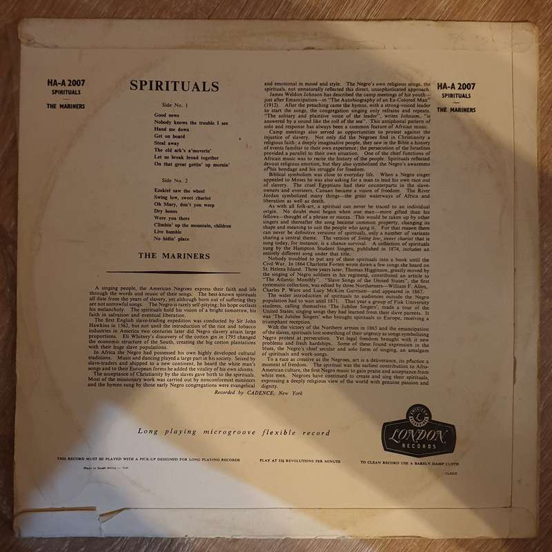 The Mariners  The Mariners Sing Spirituals - Vinyl LP Record - Opened  - Very-Good Quality ...