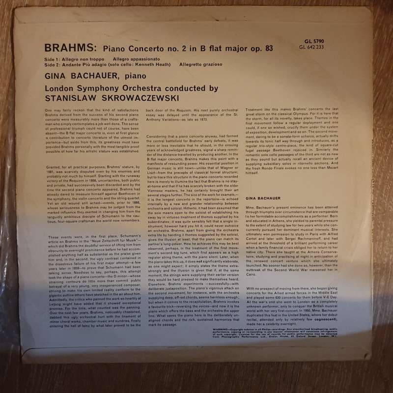 Brahms - Gina Bachauer And London Symphony Orchestra  Conducted By Stanislaw Skrowaczewski ...