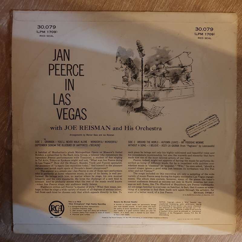 Jan Peerce With Joe Reisman And His Orchestra  Jan Peerce In Las Vegas   Vinyl LP Rec...
