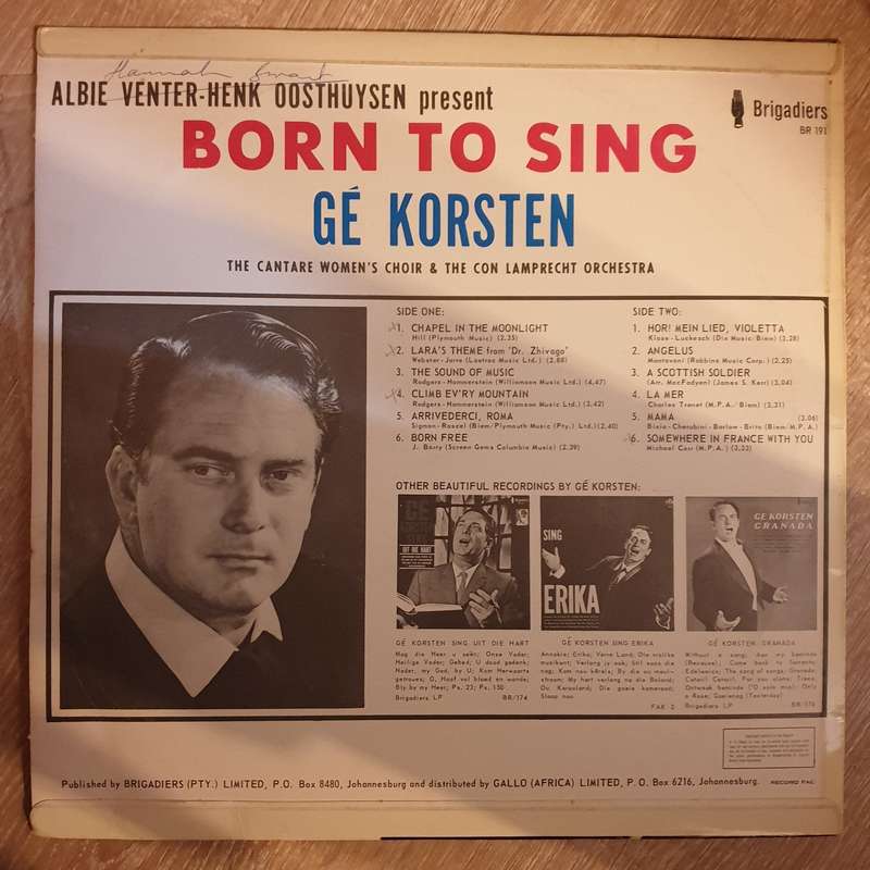Ge Korsten - Born to Sing - Vinyl LP Record - Opened  - Very-Good Quality (VG)