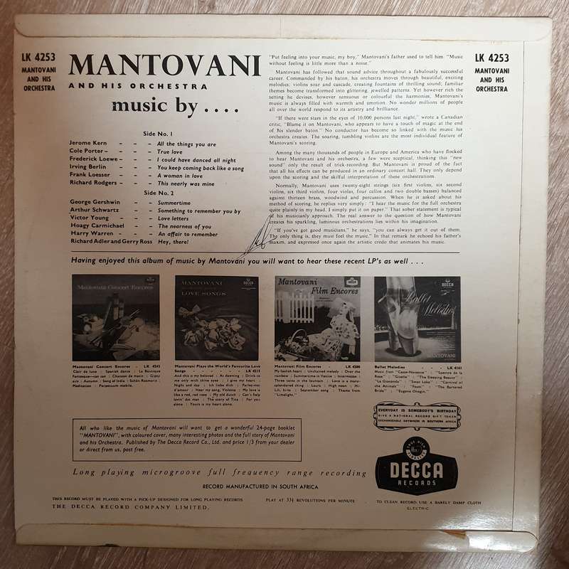 Mantovani And His Orchestra  And Music By.... -  Vinyl LP - Opened  - Very-Good+ Quality (VG+)