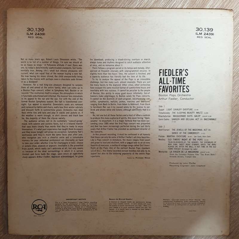 Arthur Fiedler ; Boston Pops  Fiedler's All-Time Favorites -  Vinyl LP Record  (VG+)