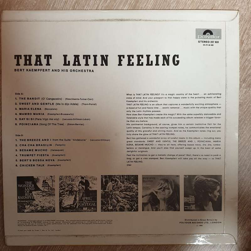 Bert Kaempfert And His Orchestra  That Latin Feeling...  -  Vinyl LP - Opened  - Very-Good+...
