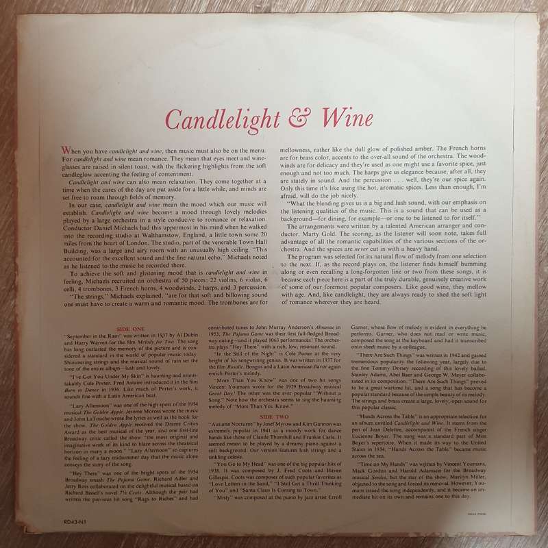Candlelight & Wine - Mood Music For Relaxation - Vol 1 -  Vinyl LP Record - Very-Good+ Quality (VG+)