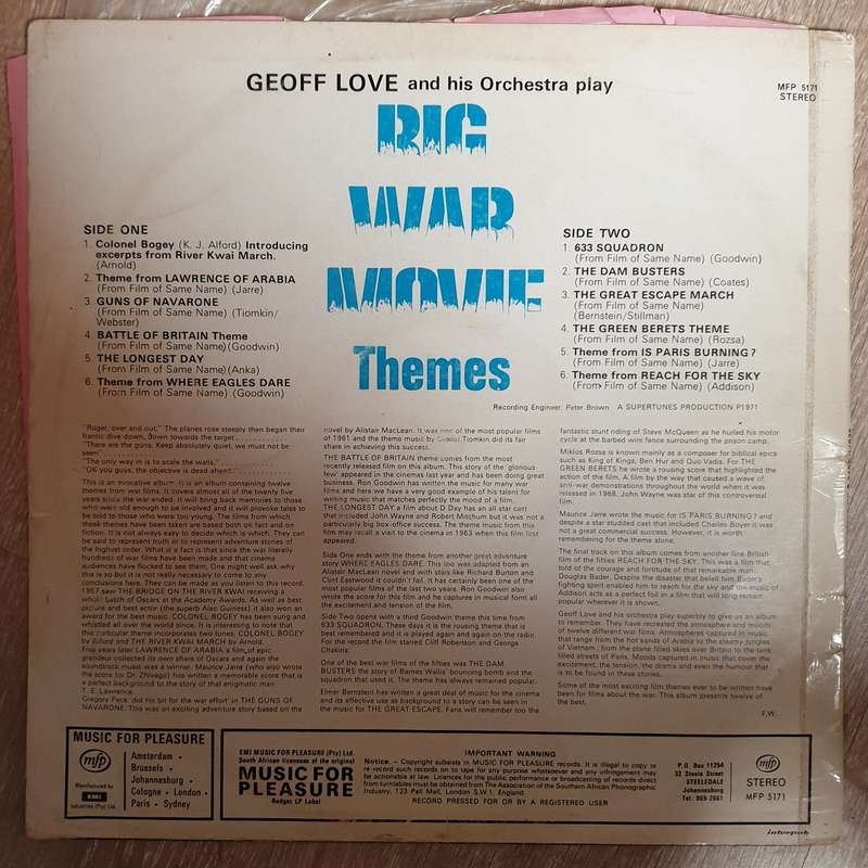 Geoff Love And His Orchestra  Big War Movie Themes - Vinyl LP - Opened  - Very-Good+ Qualit...