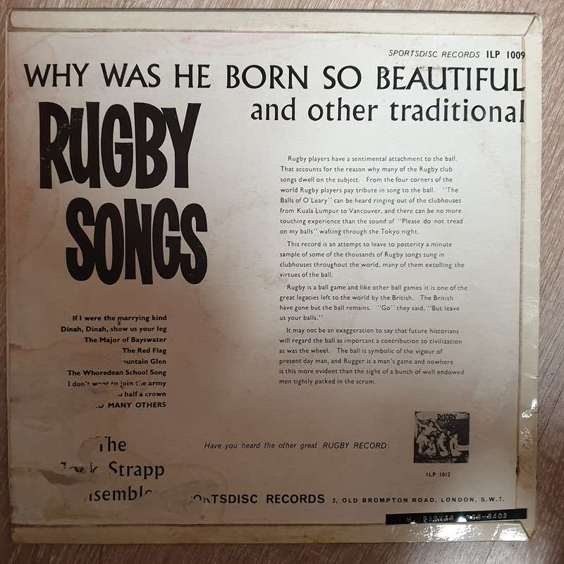 The Jock Strapp Ensemble - Rugby Songs - Why Was He Born So Beautiful   -  Vinyl LP - Opened  - V...