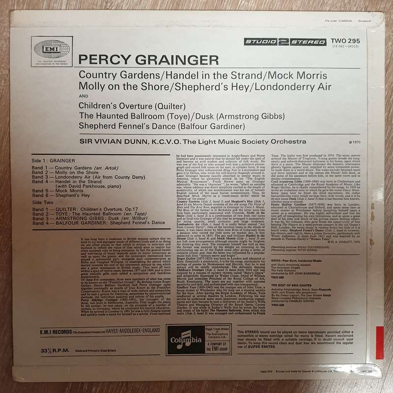 Percy Grainger, Sir Vivian Dunn - The Light Music Society Orchestra -  Vinyl LP - Opened  - Very-...
