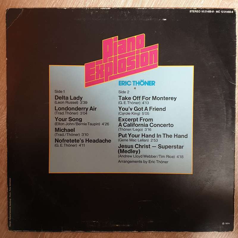 Eric Thöner  Piano Explosion -  Vinyl LP - Opened  - Very-Good+ Quality (VG+)