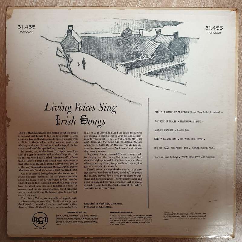Living Voices SIng Irish Songs -  Vinyl LP - Opened  - Very-Good+ Quality (VG+)