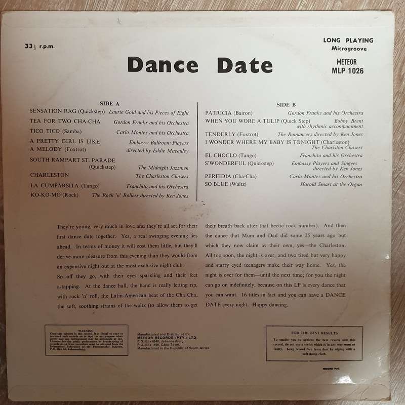 Dance Date -  Vinyl LP - Opened  - Very-Good+ Quality (VG+)
