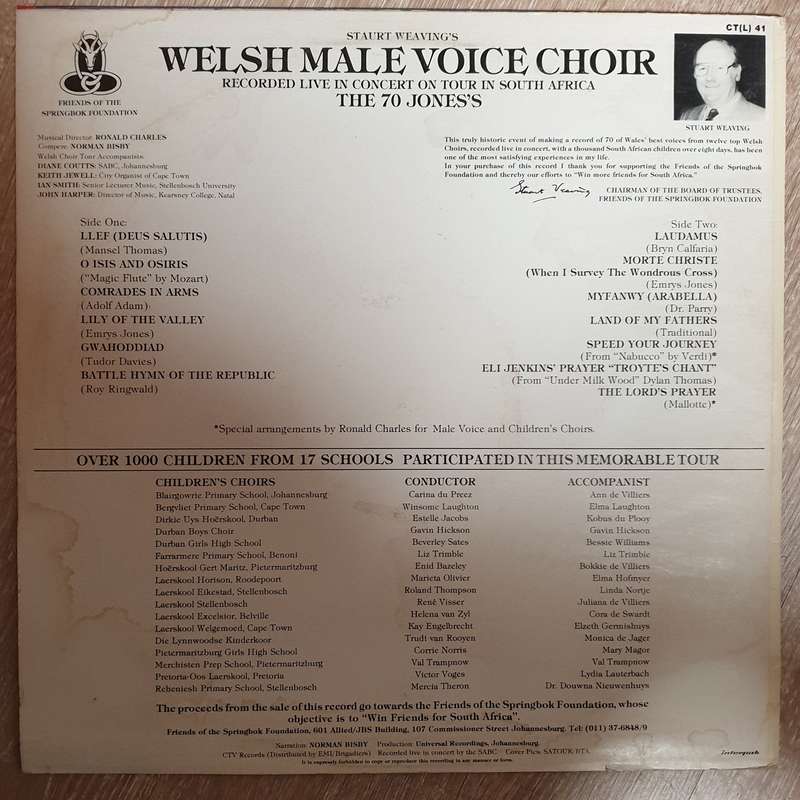 Welsh Male Voice Choir  Stuart Weaving's Welsh Male Voice Choir (The 70 Jones's) -  Vinyl L...