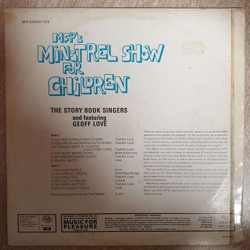 The Story Book Singers  MFP's Minstrel Show For Children -  Vinyl LP - Opened  - Very-Good+...
