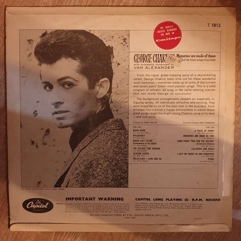 George Chakiris  Memories Are Made Of These -  Vinyl LP Record - Very-Good+ Quality (VG+)