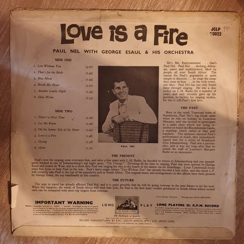 Paul Nel with George  Esaul & His Orcehstra - Love Is  A Fire - Vinyl LP Record - Opened  - Good+...