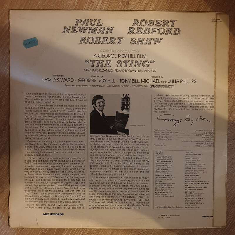 The Sting - Scott Joplin - Original Sioundtrack -  Vinyl LP Record - Opened  - Very-Good Quality ...