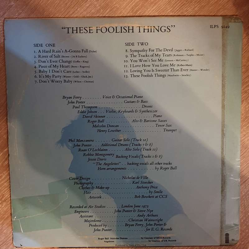 Bryan Ferry  These Foolish Things -  Vinyl LP Record - Opened  - Very-Good Quality (VG)