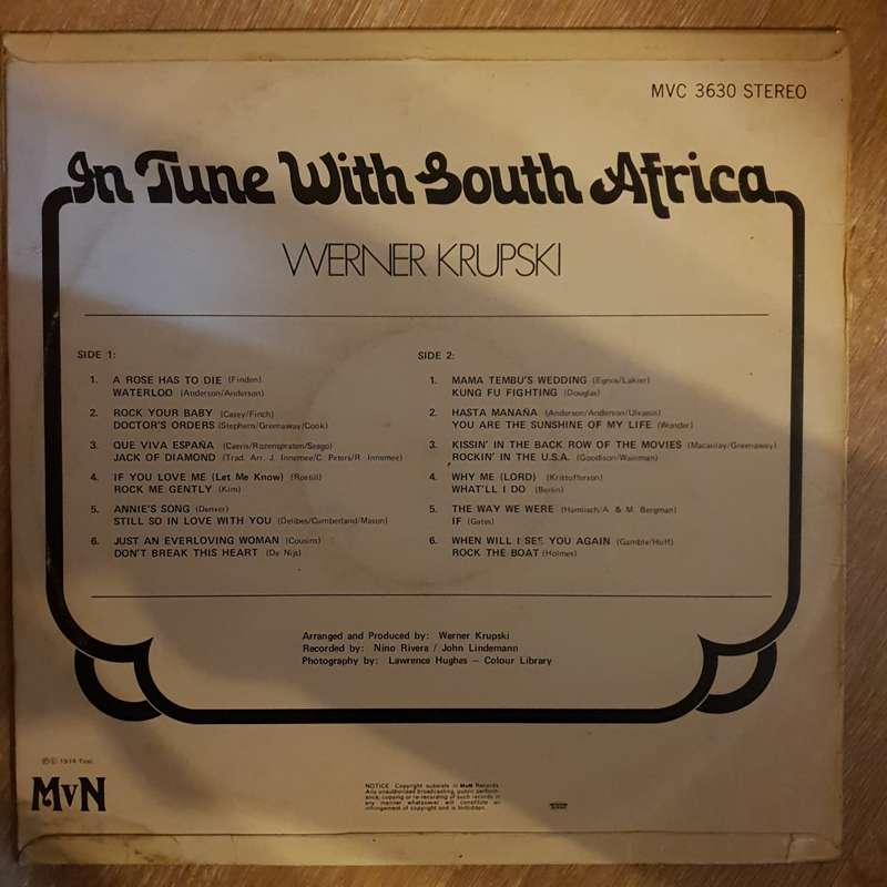 Werner Krupski - In Tune With South Africa  -  Vinyl LP Record - Opened  - Good Quality (G)