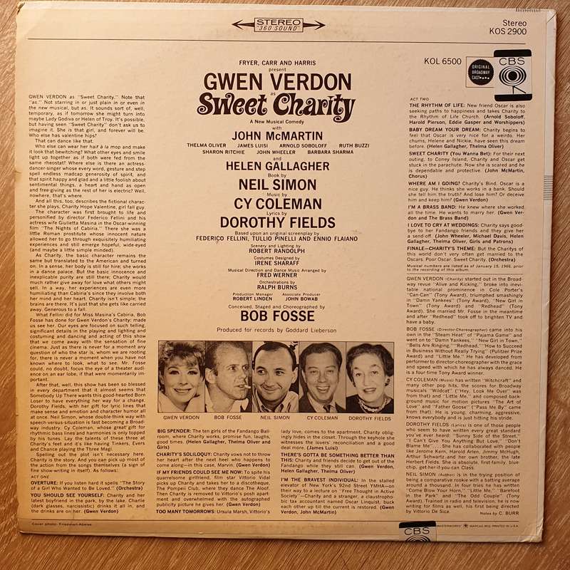 Sweet Charity - Gwen Verdon  Original Broadway Cast -  Vinyl LP Record  (VG+)