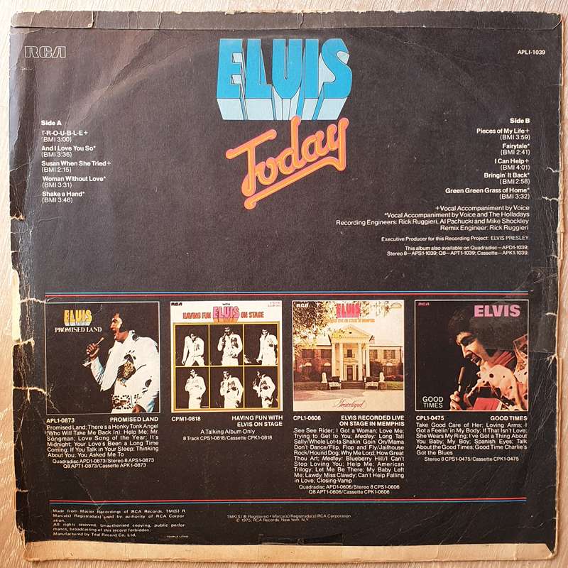 Elvis  Today -  Vinyl LP Record - Opened  - Good Quality (G)