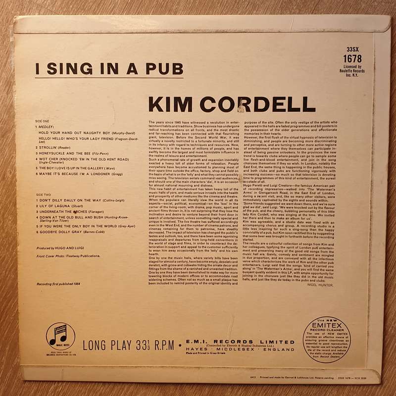 Kim Cordell  I Sing In A Pub -  Vinyl LP Record - Opened  - Good Quality (G)