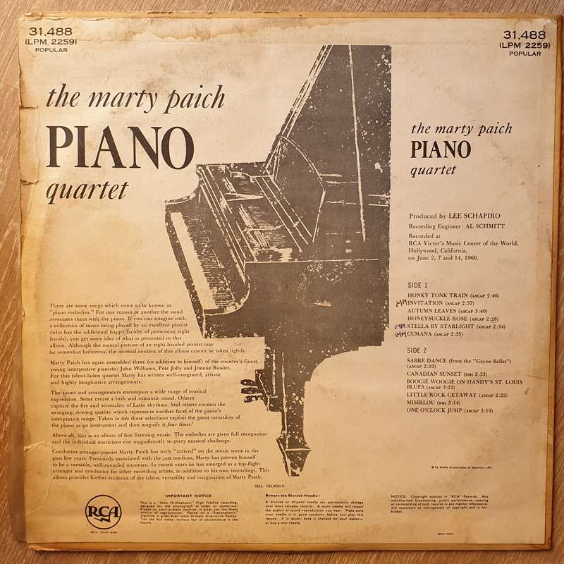 Marty Paich And His Jazz Piano Quartet - Vinyl LP Record - Opened  - Very-Good Quality (VG)