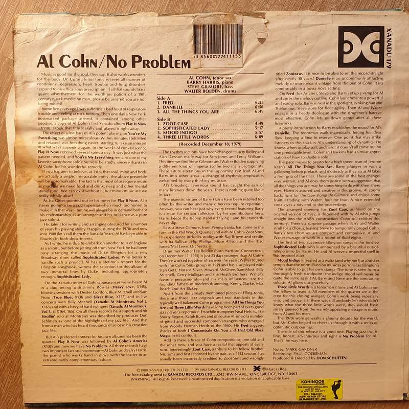 Al Cohn  No Problem - Vinyl LP Record - Opened  - Very-Good Quality (VG)