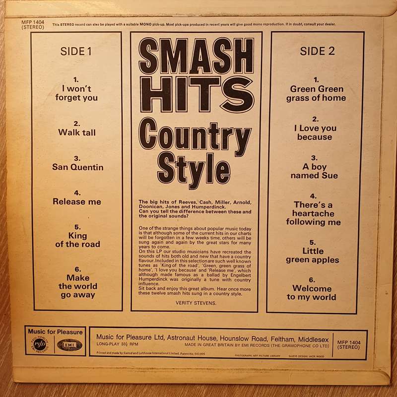 Smash Hits Country Style - Vinyl LP Record  (VG)