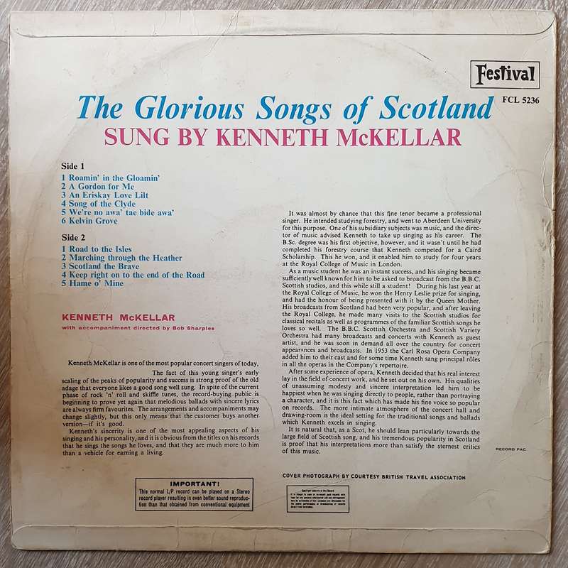 Kenneth McKellar  Glorious Songs of Scotland -  Vinyl LP Record - Very-Good+ Quality (VG+)