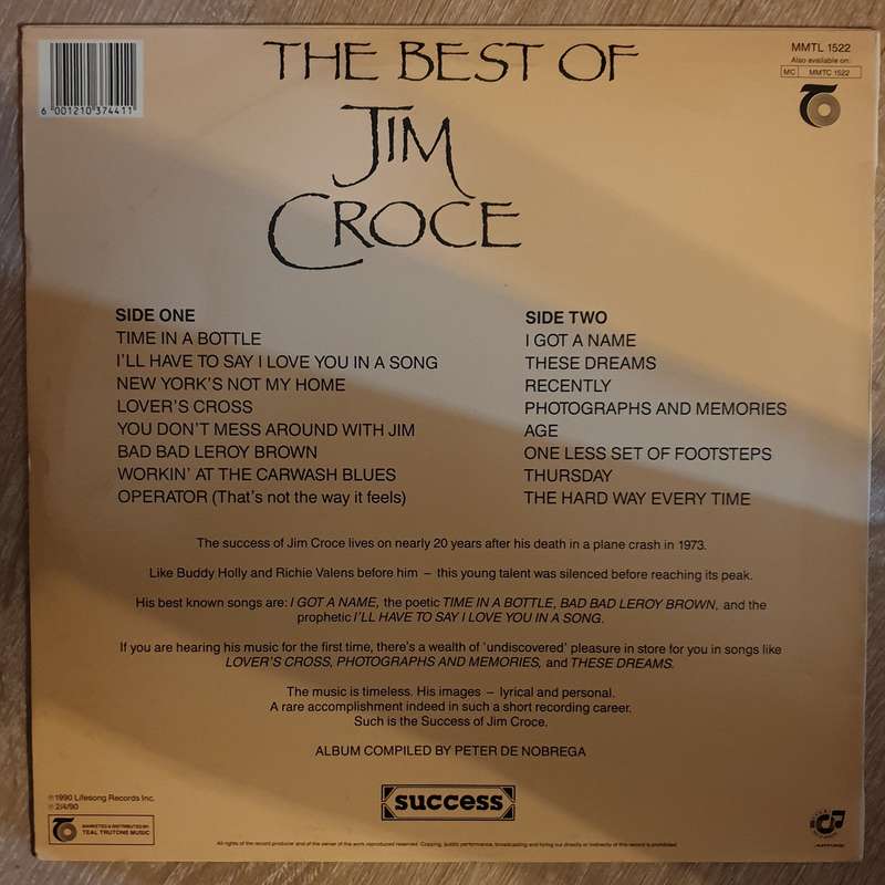 Jim Croce - The Best Of Jim Croce - Vinyl Record - Opened  - Very-Good+ Quality (VG+)