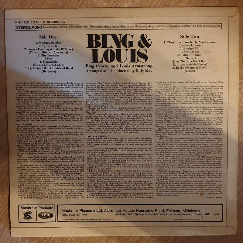 Bing Crosby & Louis Armstrong  - Bing & Louis - Vinyl Record - Opened  - Very-Good+ Quality (VG+)