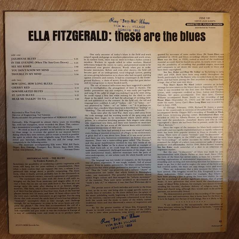 Ella Fitzgerald  These Are The Blues - Vinyl LP Record - Very-Good+ Quality (VG+)