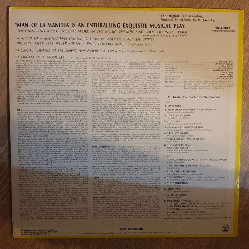 Man Of La Mancha - Original Cast Recording - Vinyl LP Record - Opened  - Very-Good+ Quality (VG+)