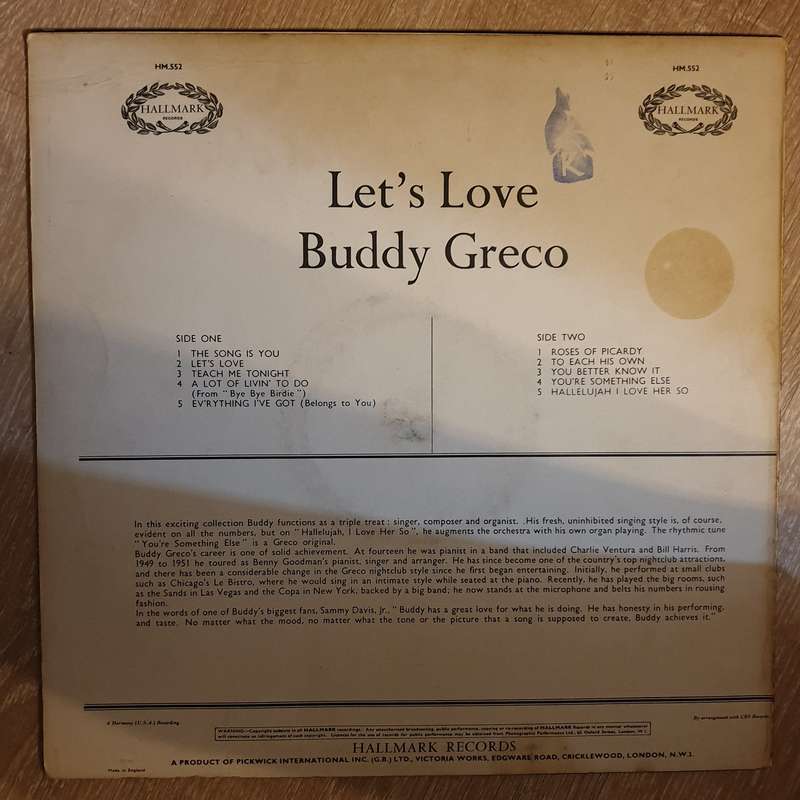 Buddy Greco  Let's Love - Vinyl LP Record - Opened  - Very-Good+ Quality (VG+)