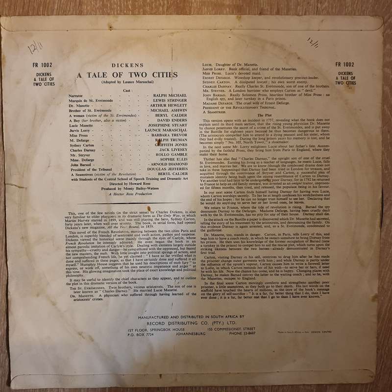 Dickens - A Tale of Two Cities Adapted by Launce Maraschal - Vinyl LP Record - Opened  - Good+ Qu...