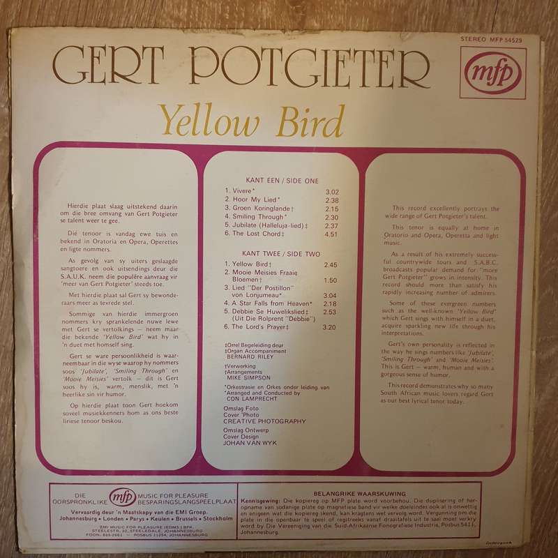 Gert Potgieter - Yellow Bird - Vinyl Record - Very-Good+ Quality (VG+)