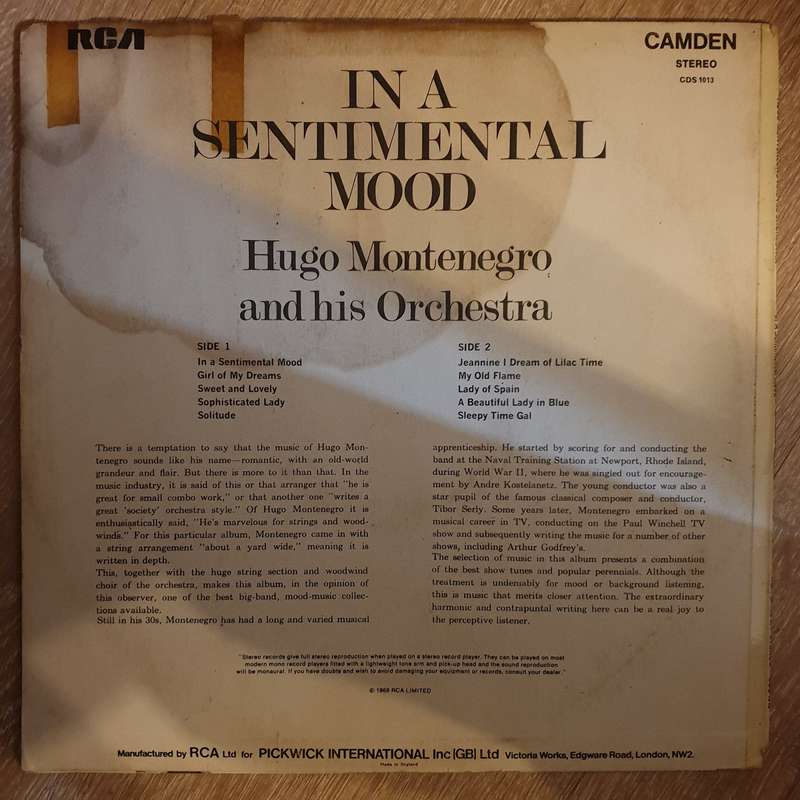 Hugo Montenegro & His Orchestra  In A Sentimental Mood - Vinyl Record - Opened  - Very-Good...